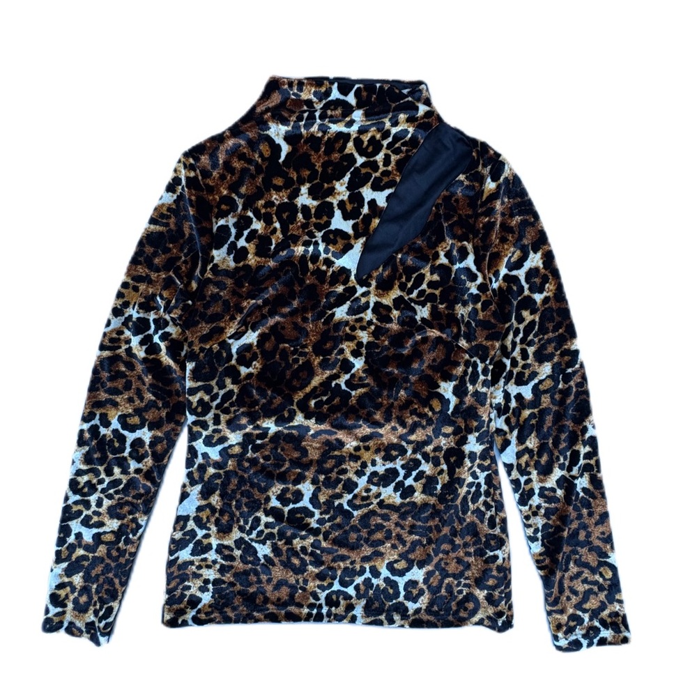 Rare Vintage Boston Proper Leopard Velvet Velour Long Sleeve Cut Out Top Blouse